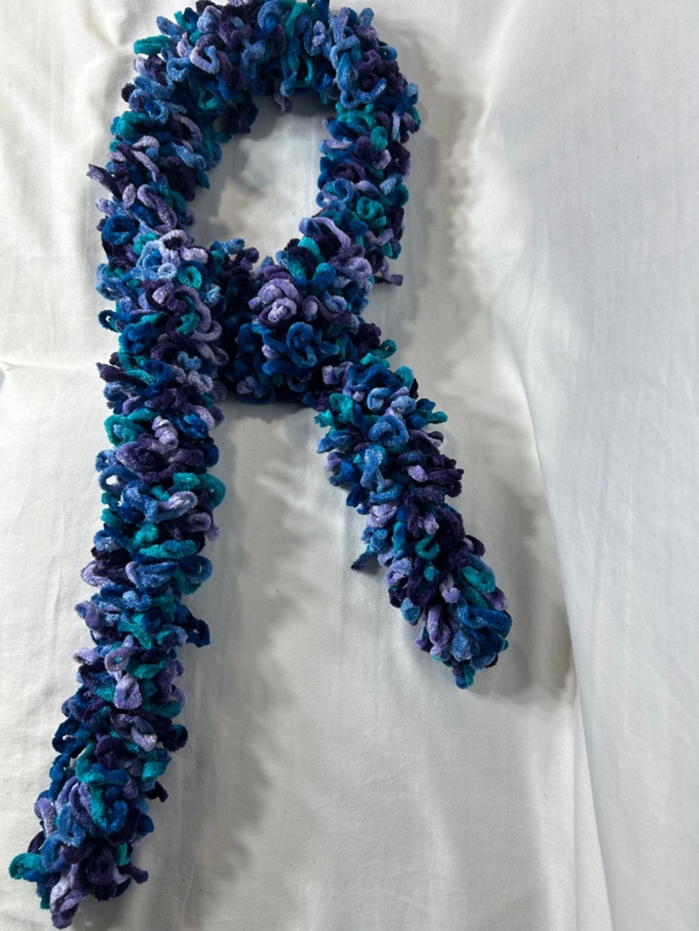 Soft Plush Loop Knit Ruffle Scarf - Blue & Purple